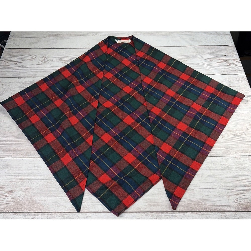 Vintage Pendleton 100% Virgin Wool Wrap Shawl Poncho Cape Red Plaid One Size EXC